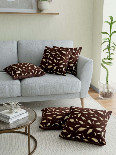 

JAIPUR FABRIC Coffee Brown & Beige Set of 5 Abstract Velvet Square Cushion Covers