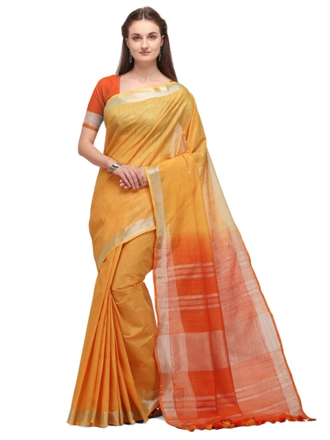 

Iris Orange & Yellow Solid Saree