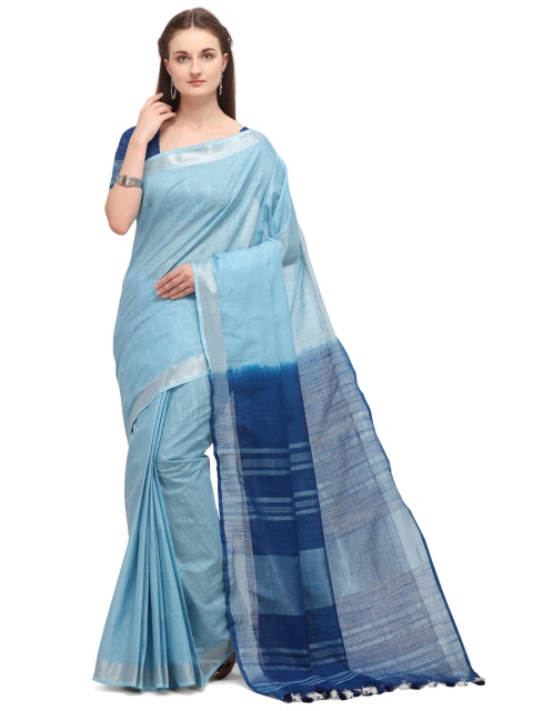 

Iris Turquoise Blue & Silver-Toned Solid Saree