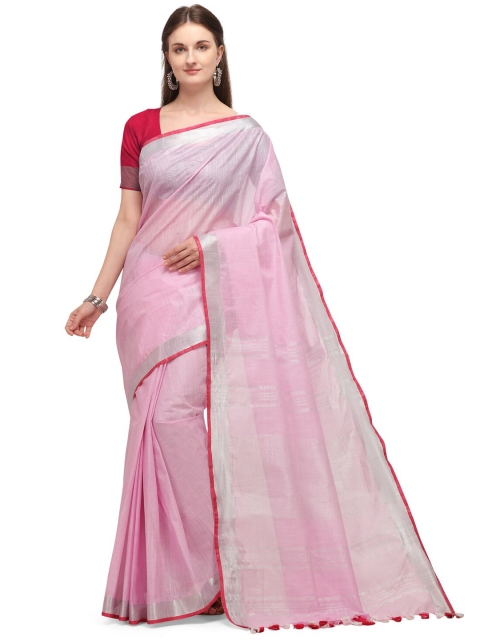 

Iris Pink & Silver-Toned Zari Saree