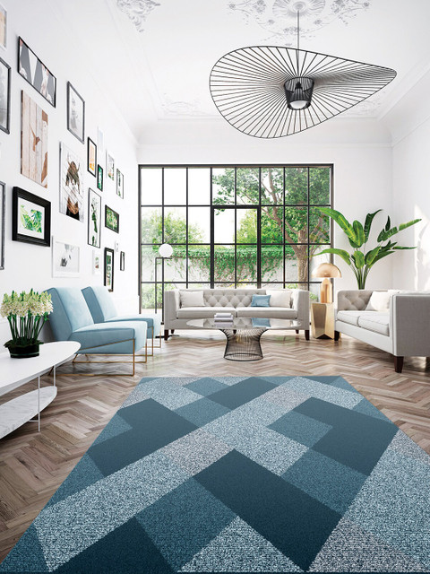 

OBSESSIONS Teal Blue Geometric Floor Runners