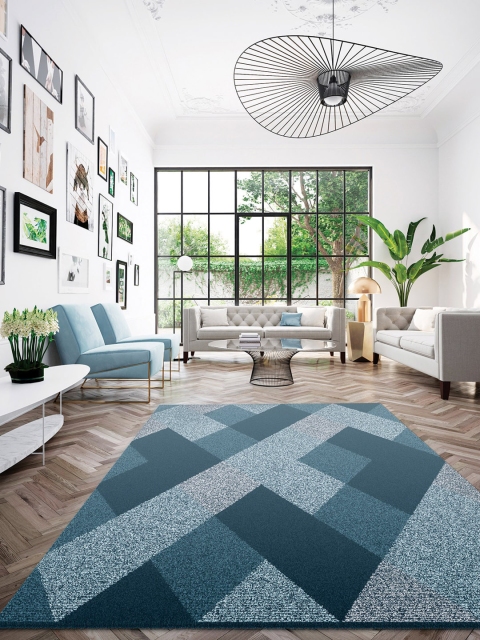 

OBSESSIONS Teal Blue Geometric Carpet