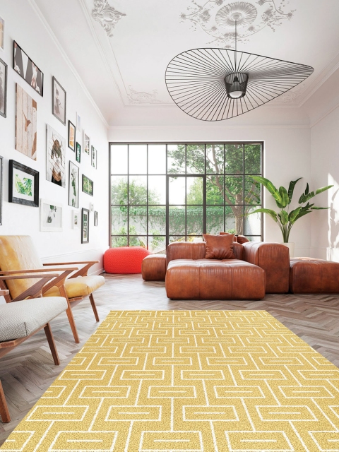 

OBSESSIONS Mustard-coloured Polypropylene Geometric Carpet