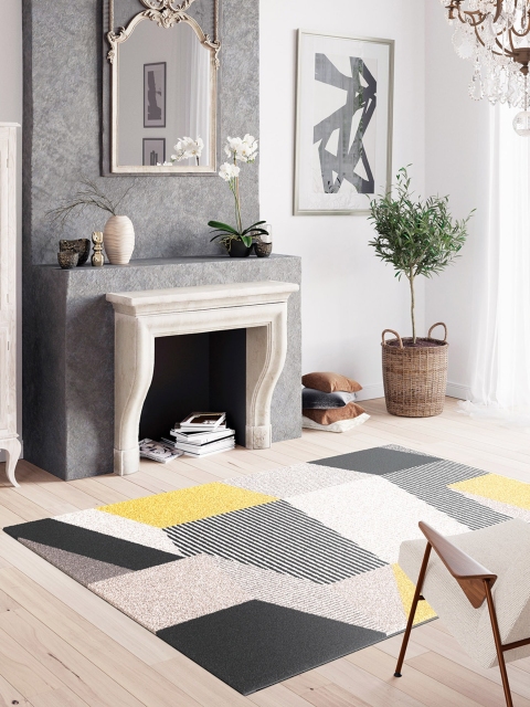 

OBSESSIONS Yellow & White Abstract Floor Runner