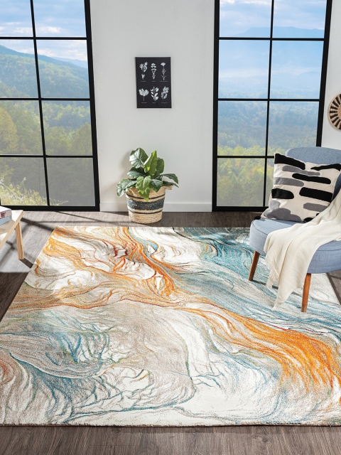 

OBSESSIONS Teal Blue & Rust-coloured Polypropylene Abstract Carpet