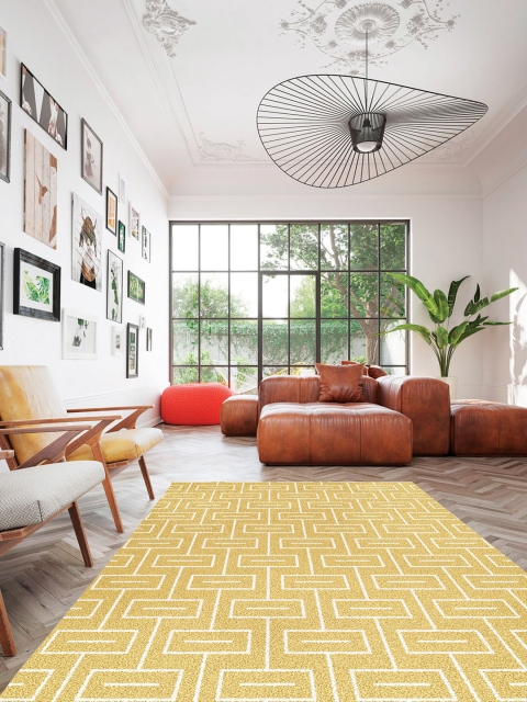 

OBSESSIONS Mustard-coloured Polypropylene Abstract Carpet