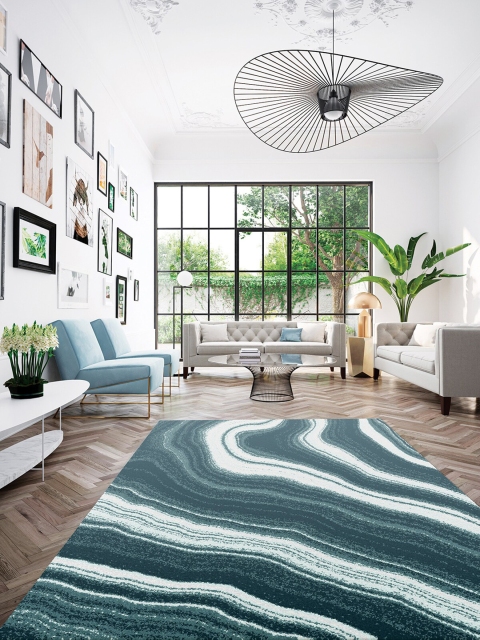 

OBSESSIONS Teal Blue & Beige Abstract Carpet