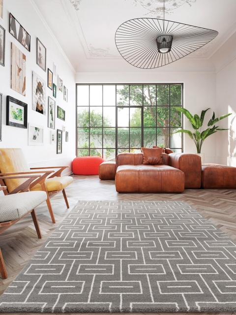 

OBSESSIONS Taupe Geometric Rectangle Carpet