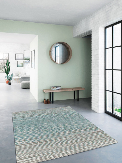 

OBSESSIONS Teal Blue Polypropylene Striped Carpet