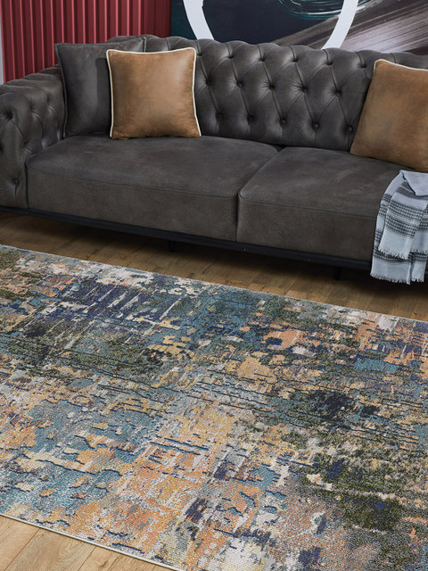 

Obsessions Teal Blue & Rust-coloured Polypropylene Abstract Runner