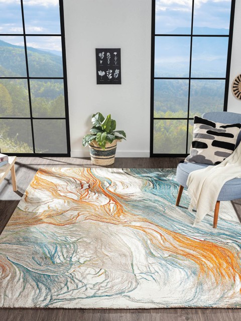 

OBSESSIONS Teal Blue & White Abstract Floor Runners
