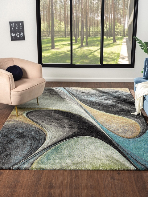 

OBSESSIONS Grey & Teal Blue Rectangle Abstract Carpet