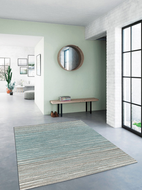 

OBSESSIONS Teal Blue Polypropylene Striped Carpet