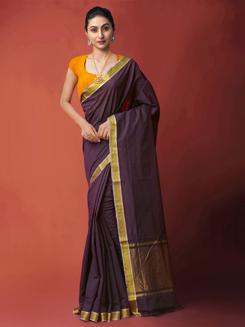 

Unnati Silks Black & Gold-Toned Woven Design Zari Pure Cotton Mangalagiri Saree