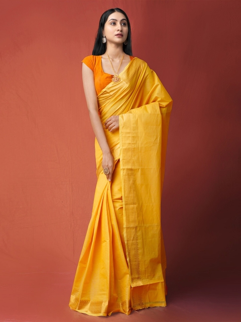 

Unnati Silks Women Yellow Handloom Pure Cotton Mangalgiri Saree