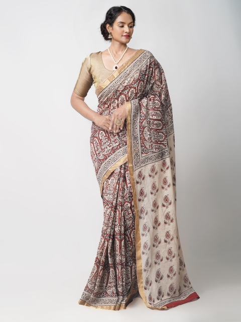 

Unnati Silks Red & Beige Floral Pure Cotton Bagru Saree