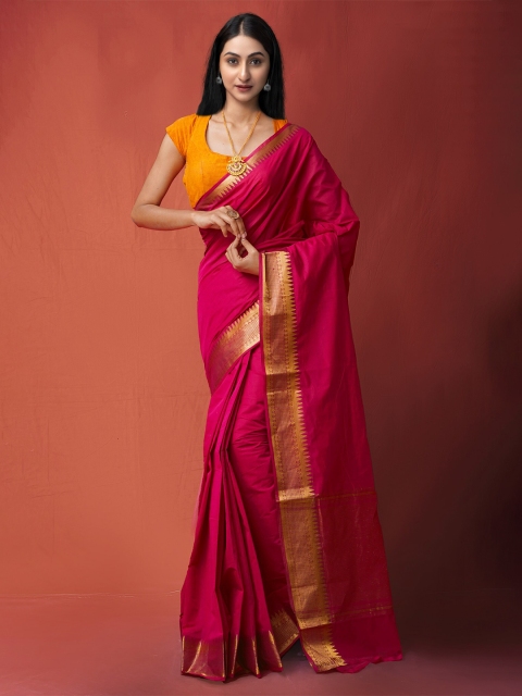 

Unnati Silks Fuchsia Pink & Golden Pure Cotton Handloom Mangalagiri Saree