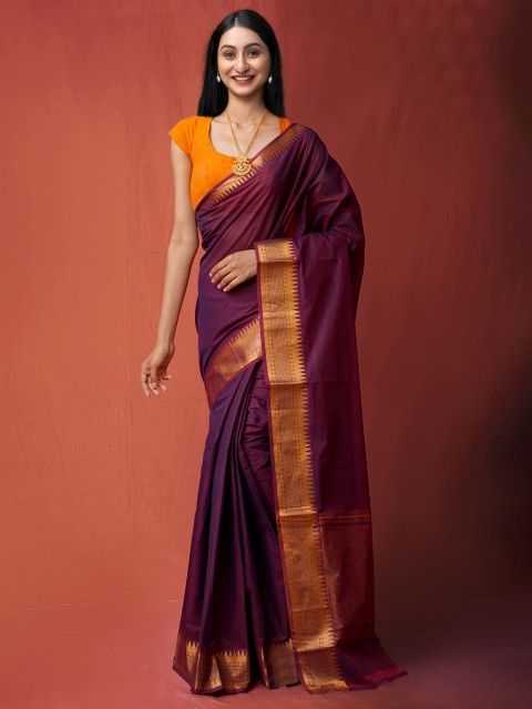 

Unnati Silks Purple & Gold-Toned Zari Pure Cotton Mangalagiri Saree