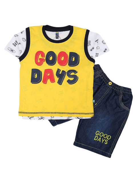 

V-Mart Unisex Kids Yellow Printed T-shirt with Shorts