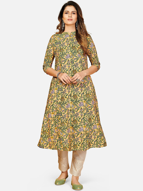 

KALINI Women Yellow & Green Floral Printed Anarkali Kurta