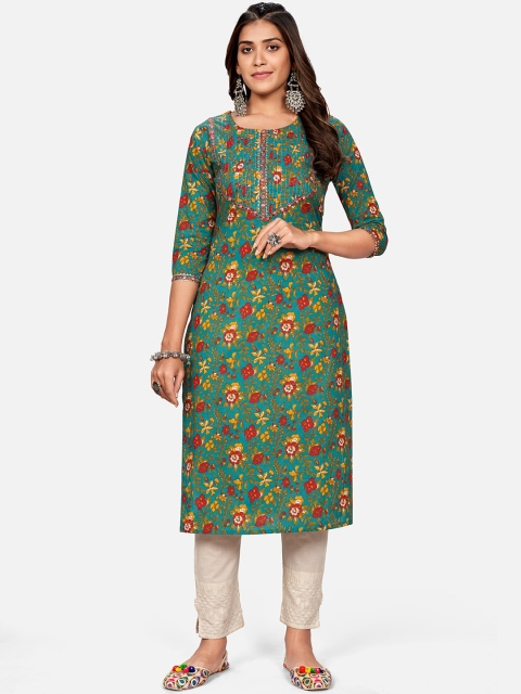 

KALINI Women Blue Floral Printed Gotta Patti Kurta