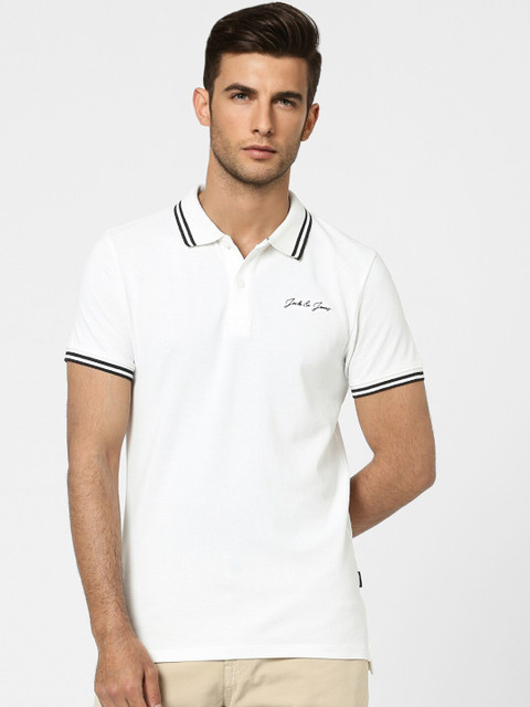 

Jack & Jones Men White Polo Collar Slim Fit Cotton T-shirt