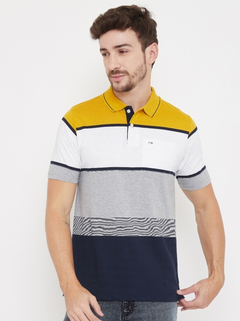 

NEVA Men Mustard Yellow & Grey Striped Polo Collar T-shirt