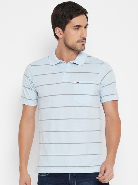 

NEVA Men Blue Striped Polo Collar T-shirt