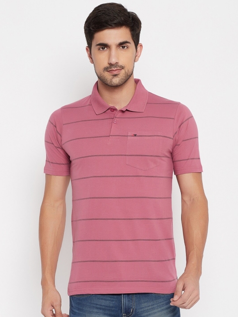 

NEVA Men Mauve Striped Polo Collar T-shirt