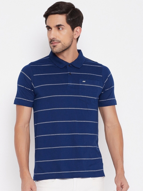 

NEVA Men Blue Striped Polo Collar T-shirt