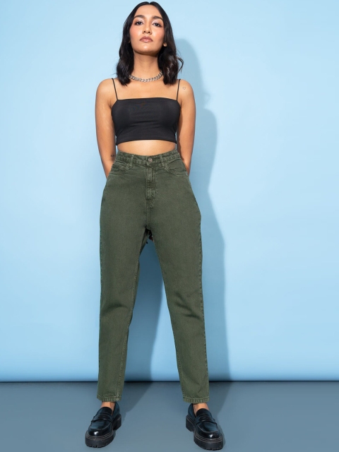 

FREAKINS Women Green Mom Fit High-Rise Jeans