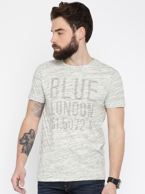 

Jack & Jones Men Off-White & Grey Printed Round Neck T-shirt