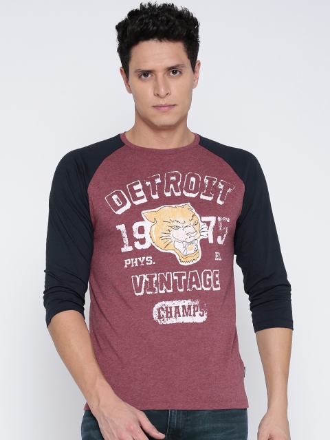 

Jack & Jones Men Pink Printed Round Neck T-shirt