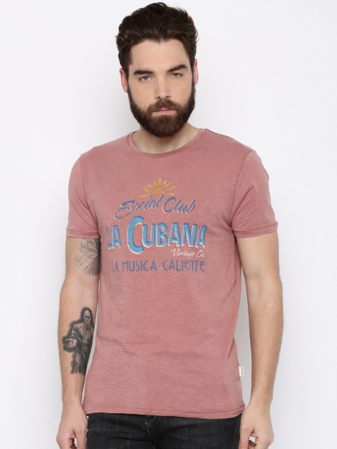 

Jack & Jones Men Dusty Pink Printed Round Neck T-shirt