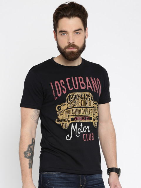 

Jack & Jones Men Black Printed Round Neck T-shirt