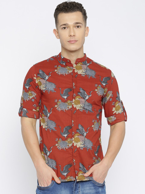 

Jack & Jones Men Rust Slim Fit Printed Casual Shirt