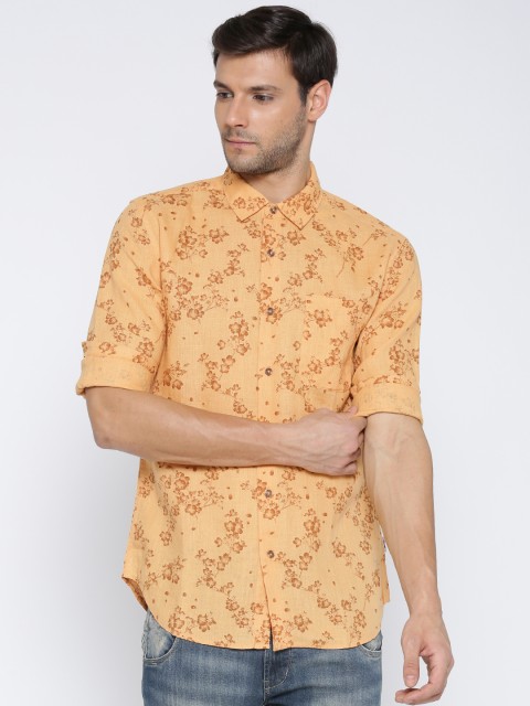 

Jack & Jones Men Yellow Linen Slim Fit Printed Casual Shirt