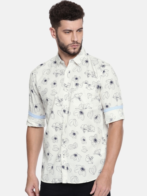 

Jack & Jones Men Off-White & Navy Slim Fit Floral Print Casual Shirt