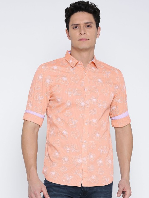 

Jack & Jones Men Peach-Coloured Slim Fit Printed Casual Shirt