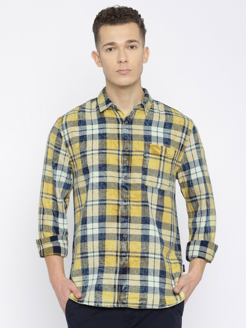 

Jack & Jones Men Yellow Slim Fit Checked Casual Shirt