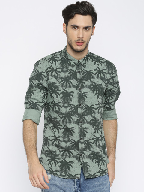 

Jack & Jones Men Green Slim Fit Printed Casual Shirt
