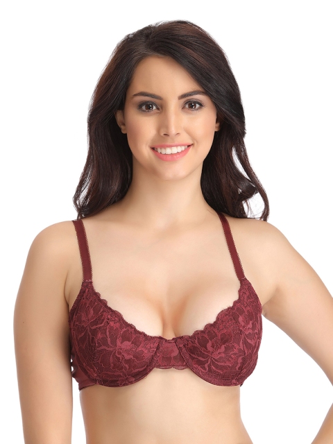 

Clovia Maroon Medium-Coverage Lace Bra BR0153P09