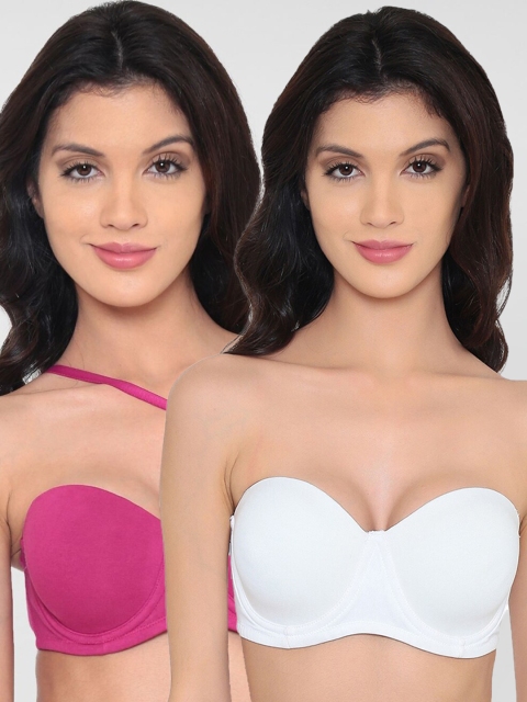 

laavian Set of 2 Fuchsia & White Bandeau Bra Underwired Heavily Padded