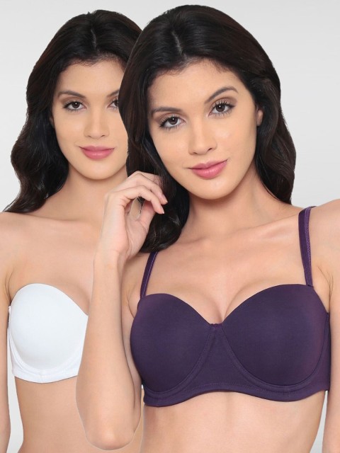 

laavian Set of 2 White & Violet Bandeau Bra Underwired Heavily Padded