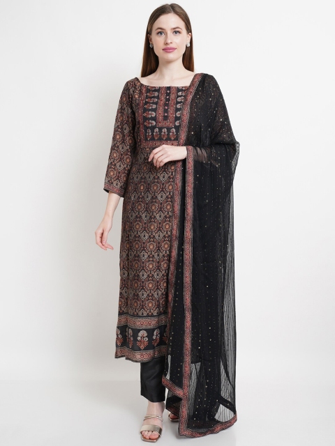 

Stylee LIFESTYLE Black & Red Pure Silk Unstitched Dress Material