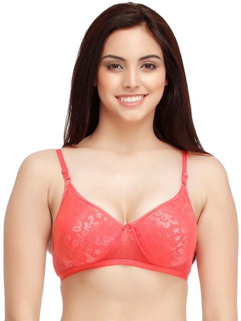 

Clovia Coral Pink Full-Coverage Lace Bra BR0721P1440C