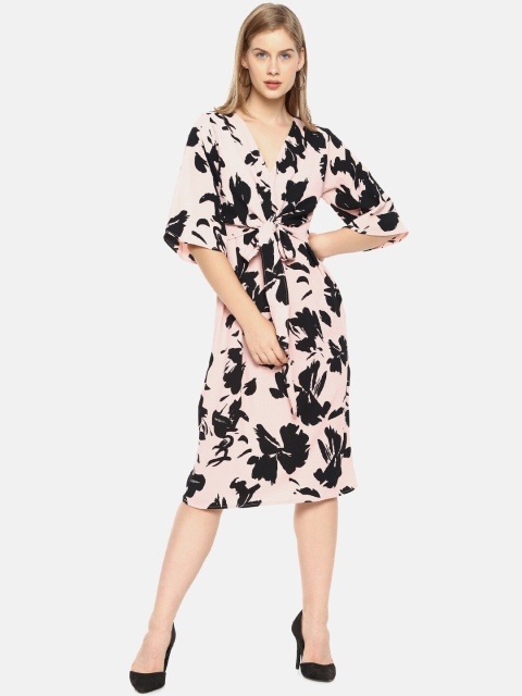 

Campus Sutra Women Peach-Coloured Floral Printed Crepe Midi Dress