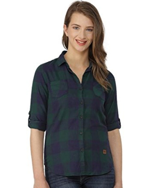 

Campus Sutra Women Green Classic Checked Casual Shirt