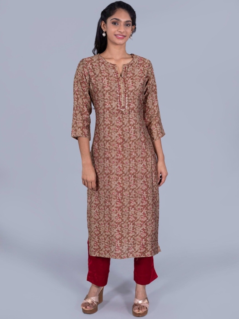 

taruni Women Brown Floral Printed Sequinned Kurta with Palazzos