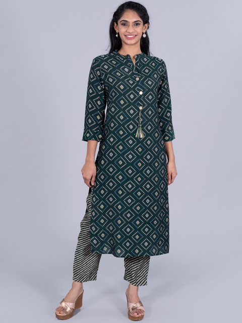 

taruni Women Green Embroidered Kurti with Trousers